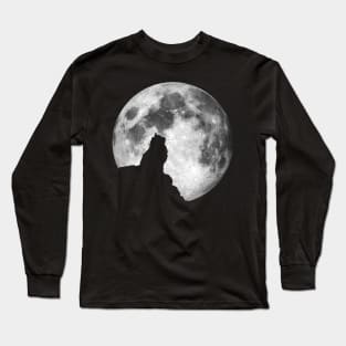 Cat Silhouette on Full Moon Long Sleeve T-Shirt